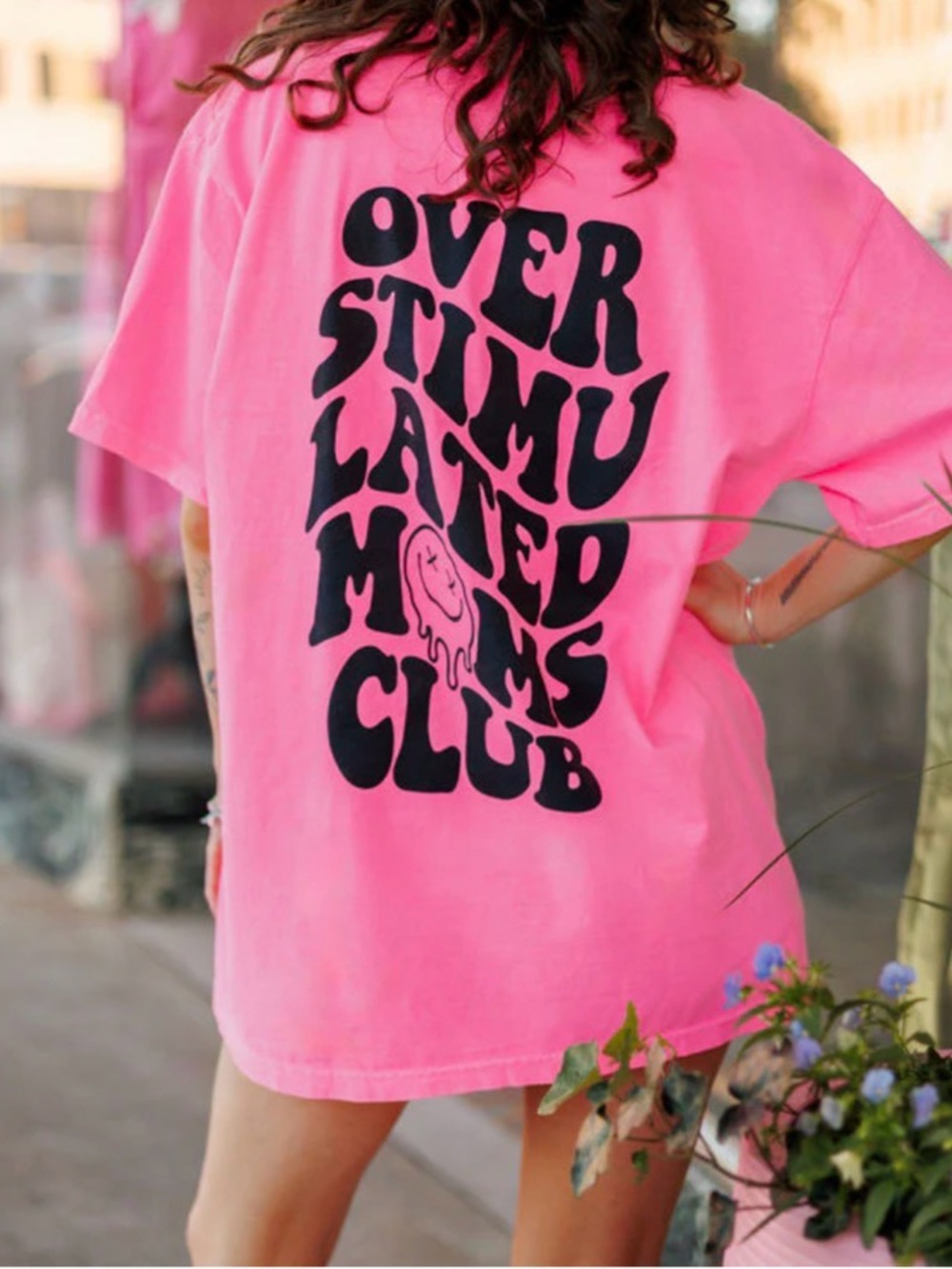Overstimulated Moms Club Pink Short Sleeve Tee